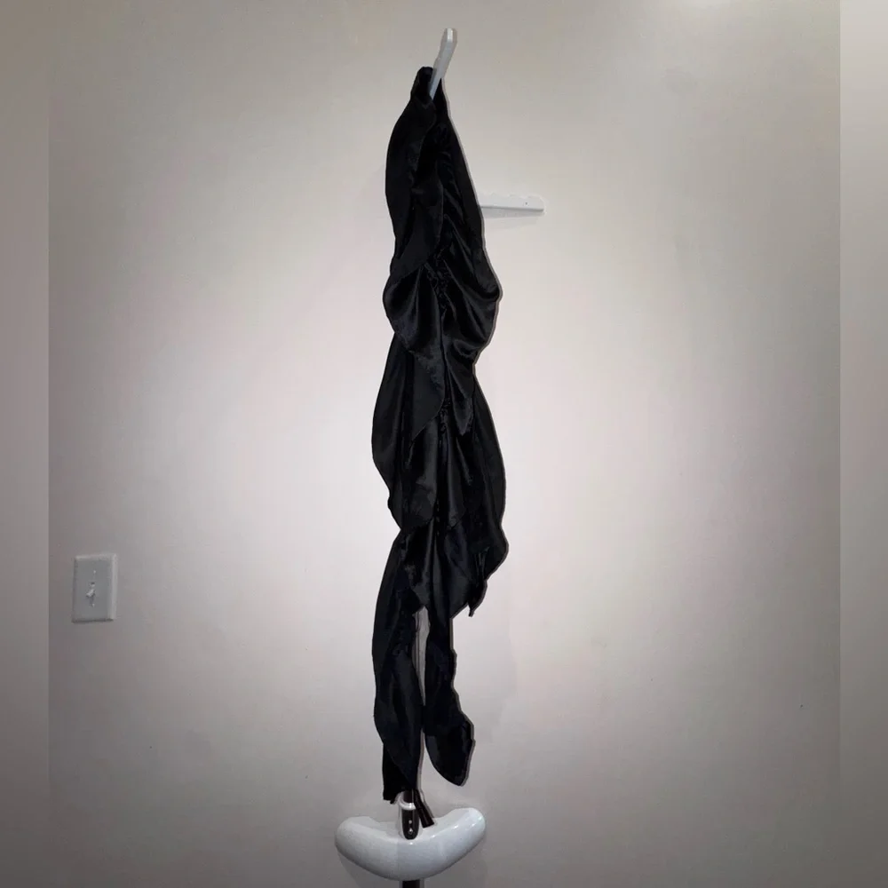 Black Satin Ruffle Scarf - Picture 2 of 6